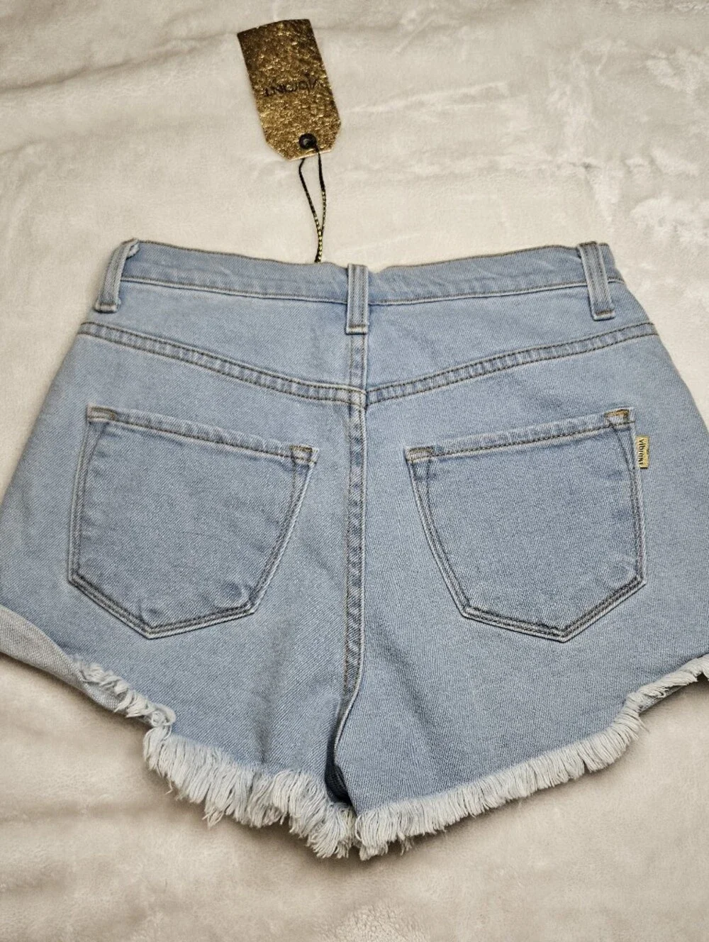 Vibrant Light Blue Denim Shorts with Red Rose Embroidery - Picture 5 of 10